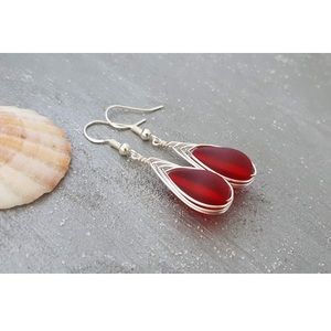 HAWAIIAN SEA GLASS EARRINGS | Ruby Red Cultured Sea Glass French Wire Earrings